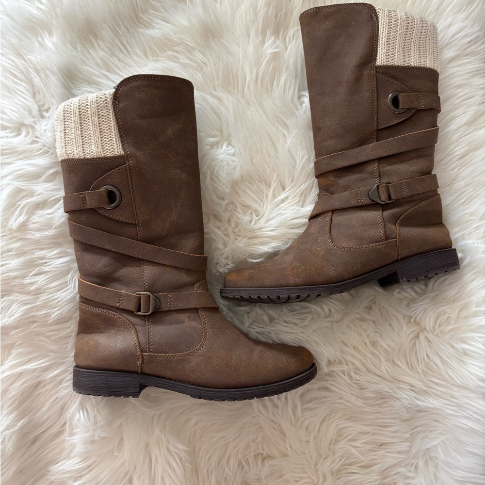 Rachel Shoes Brown Winter Boots with Knit Cuff - Picture 3 of 14